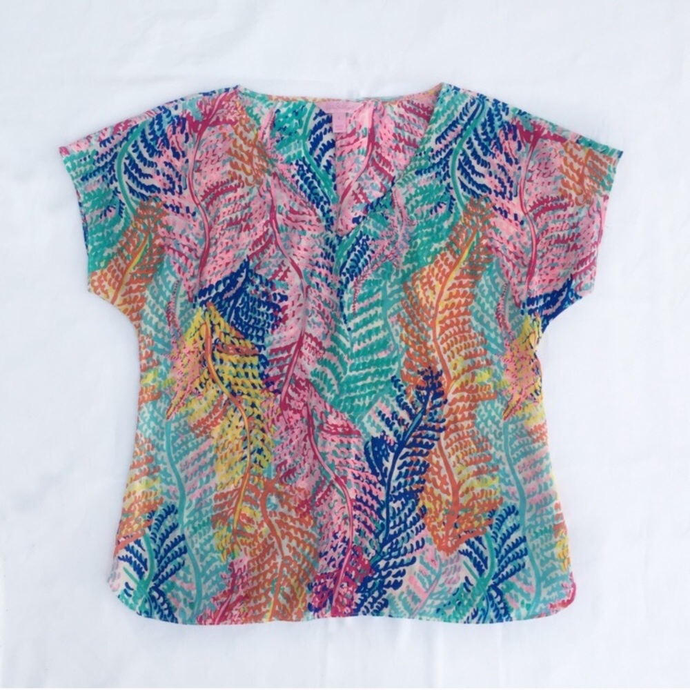Lilly Pulitzer Asher Silk Top Electric Feel Print